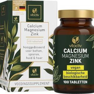 VITACTIV Calcium magnesium zink tabletten - mineraalcomplex hooggedoseerd voor botten, spieren, huid en haar - calciumcitraat, magnesiumcitraat en zinkcitraat - hoge biologische beschikbaarheid,