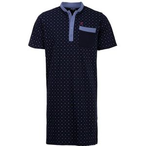 Henry Terre Nachthemd heren korte mouwen opstaande kraag met stippen borstzak knoopsluiting maat M-3XL, Donkerblauw, M