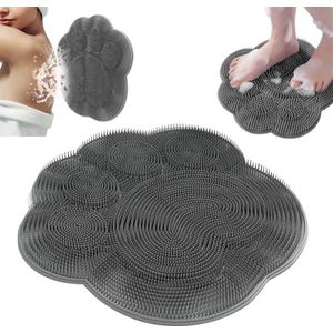 Douchevoet scrubber mat rugwasmachine siliconen body scrubber met antislip zuignap exfoliërende stimulator voor douche badkamer wandgemonteerde achterste voetreinigingsborstel (grijs, 30 x 30 cm (Pack
