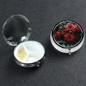 Kleine pillendoos draagbare pillendoosje 3 compartimenten metalen pillenhouder organizer schattige rode en zwarte roos reizen pillendoos voor portemonnee zak