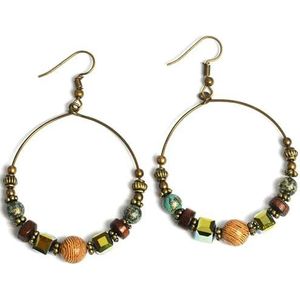 Retro etnische stijl ronde oorbellen voor vrouwen Boheemse stijl creatieve houten kralen Turquoise oorbellen sieraden cadeau