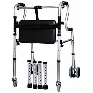 Rechtopstaande rollators voor senioren met zitje, 4 poten en 6 wielen - Progressive Mobility Aid Rolling voor lange ouderen, grote volwassenen, vrouwen en mannen (maat: rollator met plastic zitje)