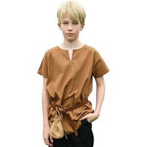 Battle-Merchant Middeleeuwse tuniek voor kinderen, rood/wit, maat 110-164, hemd, kleding, kostuum, beige-bruin, 146 cm