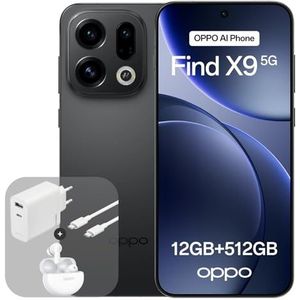 OPPO Find X9 5G 12+512GB, AI-geactiveerde Smartphone, 6,59"" 120 Hz ProXDR-Scherm, 50MP Hasselblad-Camera, 4K-Beweging, 7025mAh, IP69, Space Black (inclusief 80 W SUPERVOOC-oplader en Enco Air4)