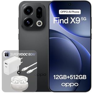 OPPO Find X9 5G 12+512GB, AI-geactiveerde Smartphone, 6,59"" 120 Hz ProXDR-Scherm, 50MP Hasselblad-Camera, 4K-Beweging, 7025mAh, IP69, Space Black (inclusief 80 W SUPERVOOC-oplader en Enco Air4)