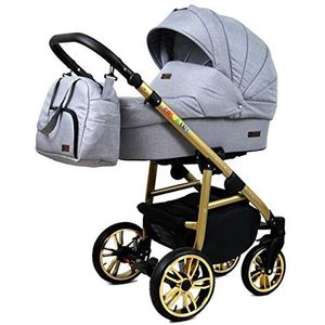 Kinderwagen 3 in 1 complete set met autostoeltje Isofix babybad babydrager Buggy Colorlux Gold van ChillyKids Silver Flex 2in1 zonder autostoel