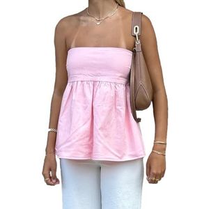 HJHB1WL Strapless Peplum Top voor Vrouwen Ruche Zoom Buis Bandeau Top Casual Uitgaan Mouwloze Tanktop (wit, S), roze, S