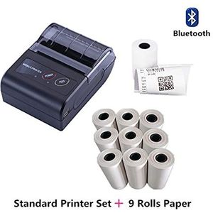 Handinkjetprinterkit, 58mm Bluetooth Pocket Draagbare Thermische Ontvangst Printer Mini Draadloze Notes Telefoonprinter voor codedatumlogolabel(Add 9 Rolls Paper)