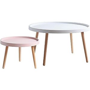 Moderne woonkamer salontafel woonkamer nesttafel, ronde moderne nesttafel set van 2, multifunctionele creatieve bijzettafels voor bank/balkon/slaapkamer, eenvoudige montage (kleur: wit+roze