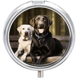 Pillendoosje 3 compartimenten medicijnpillenetui, Labrador kleine pillenetui voor portemonnee en zak, draagbare pillenhouder, ronde pillenhouder, mini-pillenorganizer voor reizen of dagelijks gebruik