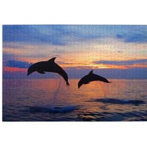 Leuke dolfijn bedrukt, puzzel 1000 stukjes houten puzzel familiespel wanddecoratie