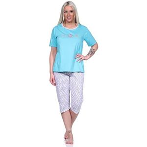 NORMANN-Wäschefabrik Damespyjama Capri, pyjama met bloemenpatroon en capribroek - 123 204 153, turquoise, 44/46