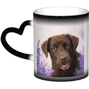 XDVPALNE Brown Labrador Lavendel Dogs Retriever, keramische mok warmtegevoelige kleur veranderende mok in de lucht koffiemokken keramische beker 330 ml