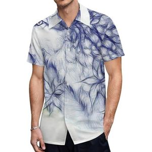 Herfst Wolf Tekening Heren Korte Mouw Shirts Casual Button-down Tops T-shirts Hawaiiaanse Strand Tees 2XS