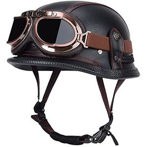 Motorhelm, met bril Retro open-face helm verstelbare snelsluiting D,XXXL=63-65CM(A,M=5556CM)