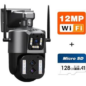 Bewakingscamera, 8MP Dual-Lens AI Detectie -opname Dual Screen IP Cam Outdoor Video Kleur Nachtzicht Surveillance Beveiligingscamerasysteem(12MP Add 128G Card)