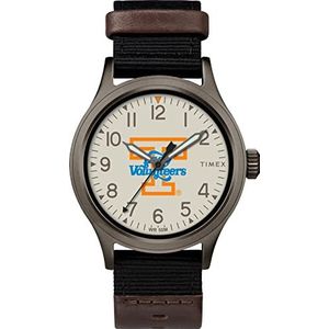 Timex Heren Collegiate Clutch 40 mm horloge - Tennessee Lady vrijwilligers met zwarte stof en bruine lederen band, zwart, Zwart, riem