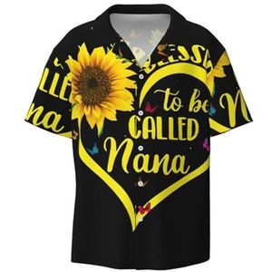 OdDdot Blessed to Be Called Nana Zonnebloem Print Heren Overhemden Atletisch Slim Fit Korte Mouw Casual Business Button Down Shirt, Zwart, 4XL