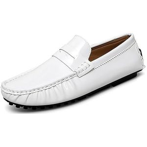 Herenloafers Schoenen Ronde Neus Lederen Rijden Penny Loafers Lichtgewicht Comfortabele Flexibele Outdoor Slip On (Color : White, Size : 41 EU)