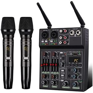 AX2 4-kanaals DJ Mixer/Professional Audio Mixer met draadloze microfoon, Sound Board Console System Interface Voor DJ-opnamestudio