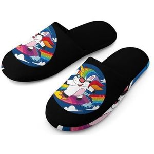 Unicorns Surfing Rainbows Dames Katoenen Slippers Indoor Thuis Slippers Wasbare Slippers voor Vrouwen 36-37_(5.5-6)