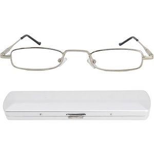 Mini Brille® Smalle Metalen Mini Leesbril, Metaal Frame (Zilver), GRATIS Slim-Fit Aluminium Koker, Leeshulp Mannen en Vrouwen +1.5 Dioptrie