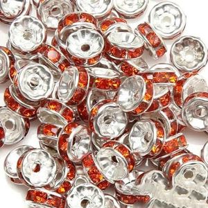 (50 stuks = 1 partij!) AQuality 6x3MM Metaal Verzilverd Kristal Strass Rondelle Spacer Kralen 18 Kleuren Voor Kiezen-Oranje