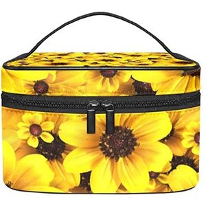 Zee vis golf blauw patroon make-up tas voor vrouwen meisjes cosmetische tassen met handvat reizen make-up organizer tas, Realistische chrysant, 8.9x5.9x5.4 Inches, Make-up zakje