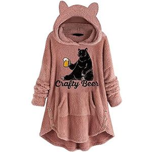 Dames pluche mantel kattenoren hoodie Kawaii karikatuur capuchon meisjes herfst en winter pullover voor feestjes reizen dagelijks schattige kat oor lange mouwen fuzzy pluffy tops, roze, XX-Large,