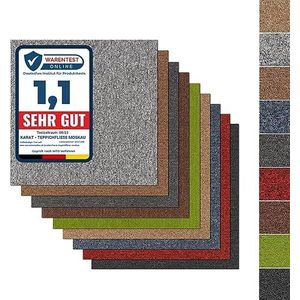 Cara Pura - Design tapijttegels ‘Moskou’ zelfklevend - duurzaam tapijt vloerbedekking met hoogwaardige lussenpool geschikt voor vloerverwarming | antistatisch, geluids- en warmte-isolatie | Polypropyleen | 4 stuks | 50 x 50 x 0,55 cm | 1 m² set | grijs