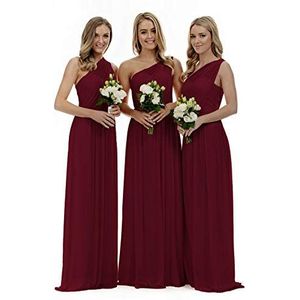 Lecureler Lange Een Schouder Prom Bruidsmeisje Jurk, Bordeaux, 44