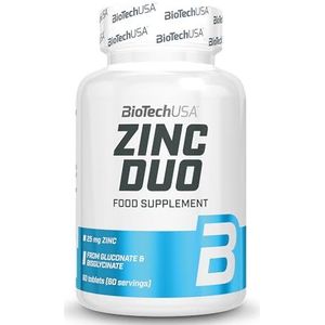 BioTechUSA Zinc Duo | 25 mg Zink | uit Zink Bisglycinaat | 60-dagenvoorraad, 60 tabletten