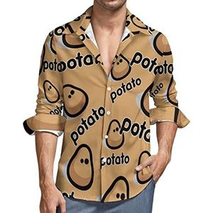 Dat Potato Guy Overhemd met knopen voor heren, lange mouwen, V-hals, casual, regular fit
