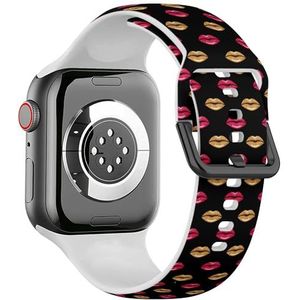 Zachte sportband compatibel met Apple Watch 38/40/41mm (roze goud Shimmer Lipstick Kiss) Siliconen Armband Strap Accessoire voor iWatch