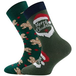 Ewers sokken 2-pack Kerst - met motief gingerbread man & de kerstman, 2 paar kerstsokken voor kinderen dames heren, katoen, MADE IN GERMANY, maat 39-42