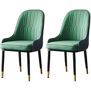 GEIRONV Eetkamerstoelen Set van 2, PU Leer met metalen benen bureaustoel waterbestendig keuken stoel woonkamer slaapkamer make-up stoel Eetstoelen (Color : Green)
