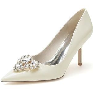 EICOFF Dames Hoge Hak Gesloten Neus Hofschoenen Pumps Strass Bruiloft Bruidsschoenen Slip-op Werk Avond Feest Schoenen Trouwschoenen,Beige,35 EU