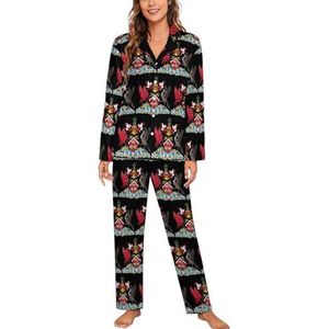 Coat Arms of Trinidad And Tobago Dames Lange Mouw Button Down Nachtkleding Zachte Nachtkleding Lounge Pyjama Set M