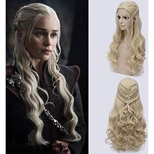 Game of Thrones Daenerys Targaryen Cosplay Wig Synthetic Hair Long Wavy Dragon of Mother Wigs Halloween Party Costume + Wig Cap