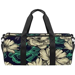 Tropisch fruit gestreepte reistas sport bagage met rugzak draagtas gymtas voor mannen en vrouwen, Rozen Libellen, 45 x 23 x 23 cm / 17.7 x 9 x 9 inch