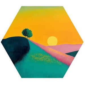 DEQORI Hexagon Wandbehang, zelfklevend, 55 x 47,6 cm, motief de heuvel van de harmonie, textielcanvas, verwijderbaar, decoratief en vormvast, voor woonkamer, kantoor, hal of kinderkamer
