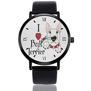 Ik hou van Bull Terrier vrouwen polshorloge ultra dunne case extreem eenvoudige analoge polsband vrouwen ultra dunne polshorloge Japans quartz uurwerk