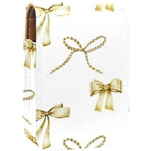 Lipgloss Houder Lipstick Case Draagbare Mini Lipstick Opbergdoos Reizen Lipstick Organizer Case met Spiegel voor Vrouwen Gouden Strikken, Meerkleurig, 9.5x2x7 cm/3.7x0.8x2.7 in