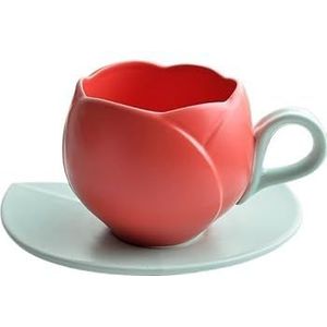 Koffiegeschenken 280/300 ml bloem merk keramische kop en bord set vintage tulp koffiekop prachtige roze rode middag theekop mok (maat: 200-400 ml, kleur: rood 1)