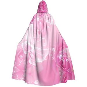Womens Mens volledige lengte carnaval cape met capuchon cosplay kostuums mantel, 190 cm roze en witte vlinder