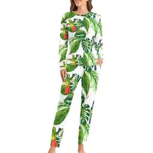 Tropische Hawaii Bladeren Palm Boom Zachte Dames Pyjama Lange Mouw Warme Fit Pyjama Loungewear Sets met Zakken S