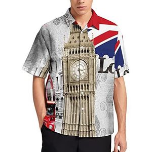 London Big Ben UK Britse vlag heren T-shirt met korte mouwen casual button down zomer strand top met zak