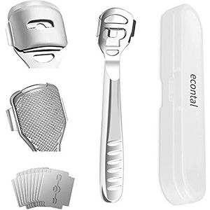 Econtal Eeltschaaf, Eeltverwijderaar, Eeltrasp Voet, Eeltschraper voor Voetverzorging, Voetvijl Eelt Dossier, Roestvrijstalen Handvat, 10 Mesjes, Doos