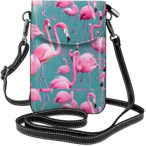 Een zwerm flamingo's lederen cross body flip telefoontas met afneembare schouderbanden, gebruikt voor reizen, dating, vakantiegeschenken, Zwart, Eén maat