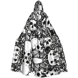 Bxzpzplj Zwarte Bloemen Schedel Print Carnaval Kostuums Voor Volwassenen Cosplay Cape Kostuums Mantel Met Kap Vrouwen Mannen 185Cm
